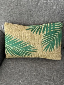 TOMMY BAHAMA Throw Pillow Indoor Outdoor Tropical Palm Straw Rattan - Picture 1 of 4