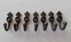 7 Vintage Wall Mount Cast Iron Coat Hooks 3" Tall Extend 1 3/4" Diamond Design - Picture 1 of 7