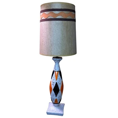 Lámpara de mesa moderna Mid Century cerámica naranja negro esmalte diamante MCM retro Foto 1 de 4