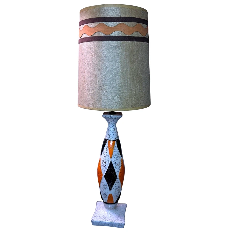 Современная керамическая настольная лампа середины века оранжевая черная алмазная глазурь MCM ретро - Изображение 1 из 4