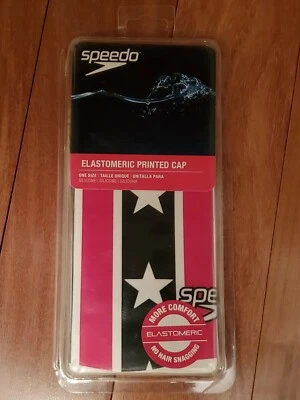 Speedo Elastomeric Printed Silicone Swim Cap Navy Red White Blue Stars & Stripes - Image 1 of 2