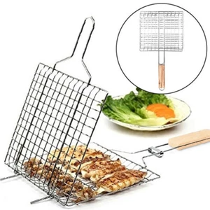 Grill BBQ Net Barbecue Grilling Basket Steak Meat Fish Vegetable Holder Tools - Picture 1 of 12