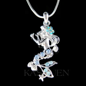 Blue Mermaid made with Swarovski Crystal Beach Sea Nymph Starfish Shell Necklace - Picture 1 of 1