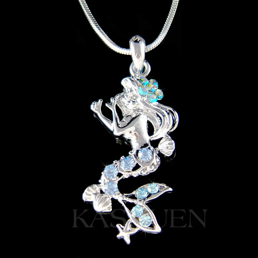 Blue Mermaid made with Swarovski Crystal Beach Sea Nymph Starfish Shell Necklace - Image 1 of 1