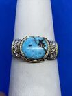 14K Gold & Center Turquoise w/ Diamonds & Pink Sapphires Accents Ring Size 7.25