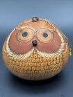 Lucuma Gourd Owl Ornament Hand Carved 3”