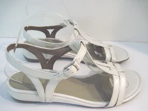 Ecco Women's Sandals T-Strap Light Silver Leather Wedge Heel Buckle Size 40 EU - Picture 1 of 5