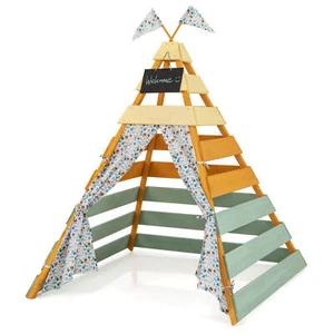 Kids Teepee Tent w/ Machine Washable Flags & Door Curtains Detachable Chalkboard - Picture 1 of 10