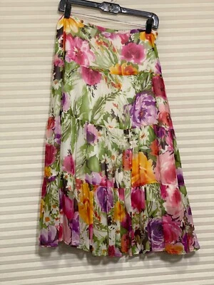 Юбка миди Jones New York размер 6 разноцветная с цветочным рисунком шелковая с многоярусной подкладкой сбоку на молнии б/у в отличном состоянии - Изображение 1 из 4