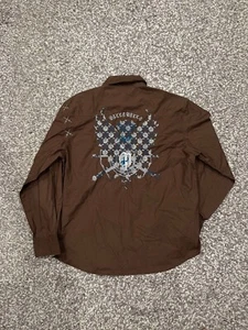 Pelle Pelle Hombre Marrón Manga Larga Camisa Abotonada Informal Formal XL - Imagen 1 de 4