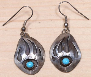 Southwest Sterlingsilber und Türkis Bärentatze Haken Ohrhänger X488C - Bild 1 von 2