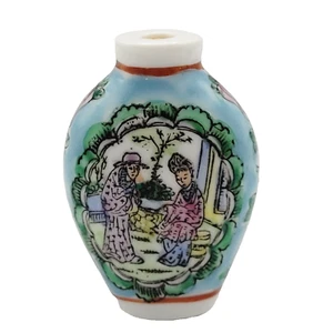 Snuff Bottle Asian Hand Painted Porcelain Ceramic Small Couple in Garden Scene - Picture 1 of 23