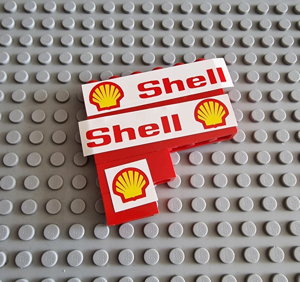 Lego Town City Baustein 1x2 1x4 Bedruckt Beklebt Shell Rot P48 - Bild 1 von 1