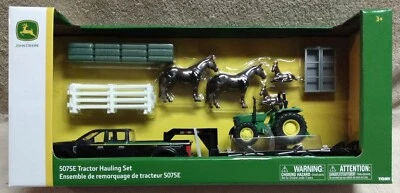 TOMY Ertl ~ John Deere Hauling Set w/ Truck, Trailer, 5075E Tractor and Horses - Image 1 of 4