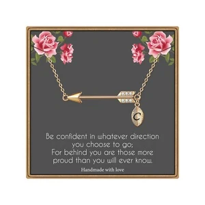 IEFLIFE Graduation Gifts for Her 2024, 14K Gold Plated Arrow Initial Necklace... - Picture 1 of 7