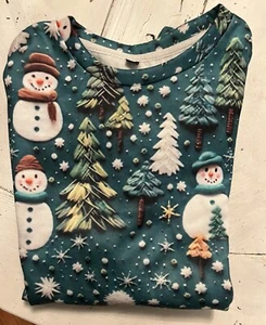 Ugly Christmas Sweater Medium Snowman Green Holiday Sweatshirt Frosty Fleece - Picture 1 of 6