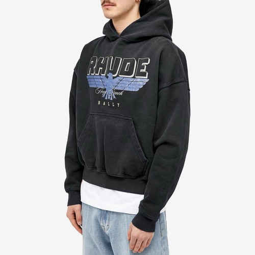 Felpa con cappuccio logo Rhude Hope Ranch rally pullover vintage nera