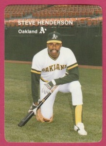 1985 Mothers Cookies # 26 Steve Henderson -- Oakland Athletics