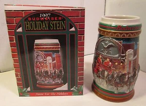 Budweiser 1997 Home for the Holidays Stein Clydesdales Mint NIB COA gift ready - Picture 1 of 11