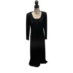 Vintage Molly Malloy Velvet Dress Gown Black Size 12 Burnout Floral beaded USA - Picture 1 of 10
