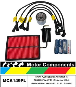 PLUGS, LEADS & FILTER KIT MAZDA 121 DW / SHADES B3 1.3L B5 1.5 Litre 8/96-03 - Picture 1 of 4