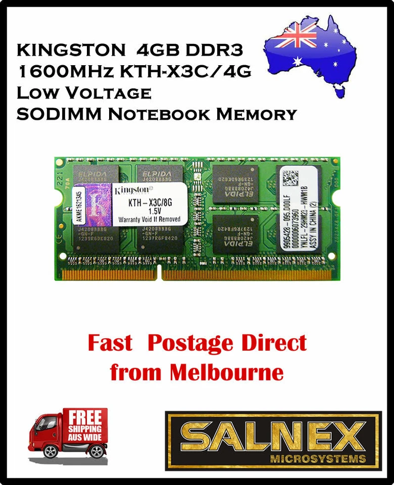 KINGSTON 4GB DDR3 1600MHz KTH-X3C/4G Low Voltage SODIMM Notebook Memory - Image 1 of 1