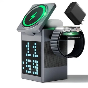 3 in 1 Wireless Charging Station, with Bluetooth Speaker and LCD (Alarm Clock) - Picture 1 of 9