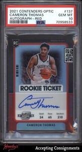 2021-22 Contenders Optic Rookie Ticket Red Cameron Thomas 57/99 RC AUTO PSA 10