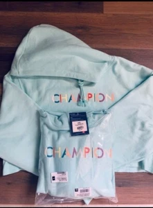 Champion REVERSE WEAVE crop hoodie Multi-color Logo Workout Ice blue - Picture 1 of 8