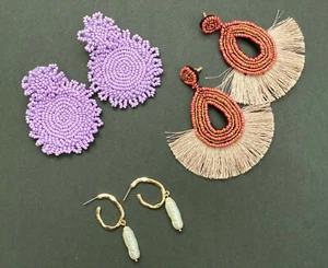 New Set Beaded Tassel Pearl Multicolor Earrings. 3 Pairs - Picture 1 of 4