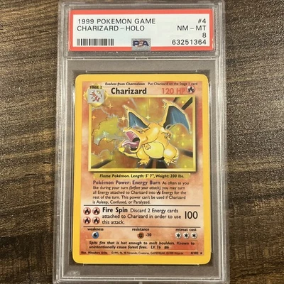 Pokemon Base Set Unlimited 1999 #4 Charizard-Holo PSA 8 Foto 1 de 2