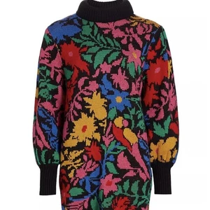 New Farm Rio Tropical Garden Print Sweater Dress Size Medium - Picture 1 of 9