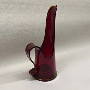 Mid century L E Smith Co Red Amberina Swung Glass Candle Holder, 11" - Picture 1 of 12