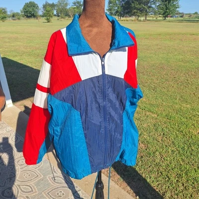 VTG Athletic Works Colorblock Full Zip Windbreaker Jacket Mens Sz L Used - Image 1 of 4
