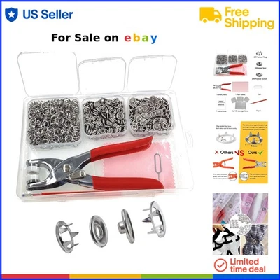 Metal Snap Fastener Kit 200 Sets 9.5mm Durable Press Studs for Fabric Clothing - Image 1 of 4