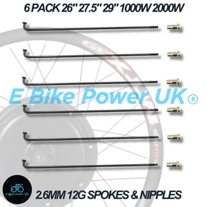 2.6mm 12G Spokes & Nipples Front Rear E Bike Wheel Motor All Rim Types Black 6Pk - Picture 1 of 9