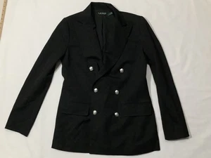 Lauren Ralph Lauren Blazer Womens 6 Black Double Breasted Silver Button Jacket - Picture 1 of 16