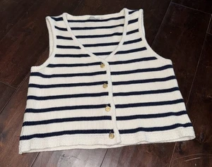 Abercrombie A&F Mara Sweater Vest Women’s Size Large L Ivory Navy Stripe Top - Picture 1 of 4