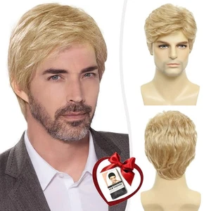 DDHAIR Mens Blonde Wig Short Natural Fluffy Layered Synthetic Hair - Picture 1 of 5
