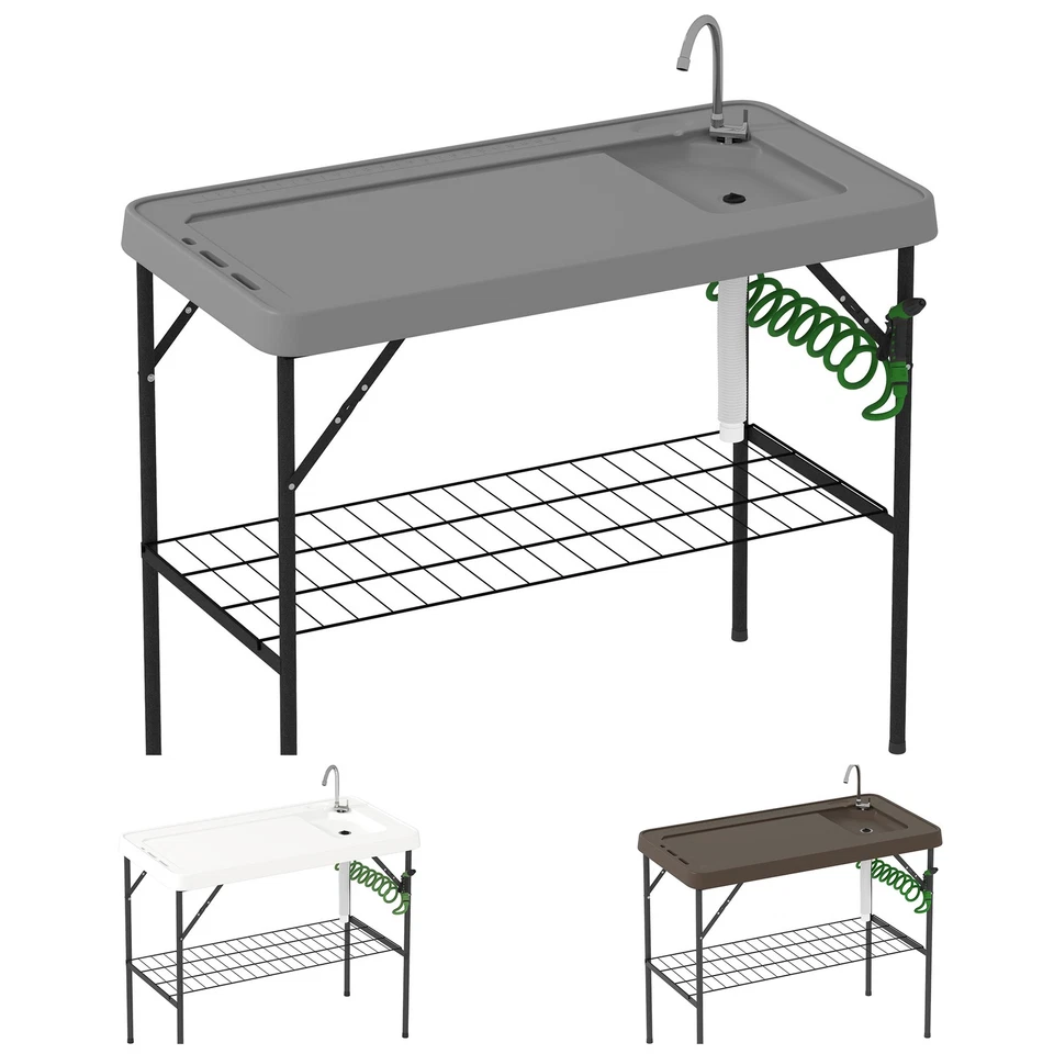 Mesa de limpieza plegable de peces Outsunny con fregadero, grifo, rociador Foto 1 de 1