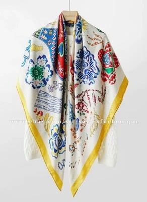 Sallys 70% Cashmere 30% Silk Wrap Scarf Floral Horse Print Double Face Shawl 53" - Image 1 of 4