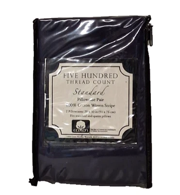 Five Hundred Thread Count Standard Pillowcase Pair Navy Blue 20 x 30 inches NIB - Image 1 of 2