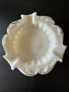 Vintage MCM Milk Glass 3 Slot Cigar Ashtray 5” In Diameter - Picture 1 of 12