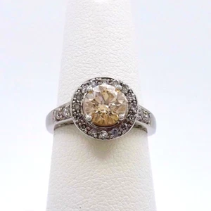 14K White Gold Genuine Champagne Diamond Halo Engagement Ring - Picture 1 of 11