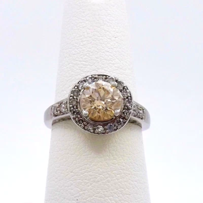 14K White Gold Genuine Champagne Diamond Halo Engagement Ring - Image 1 of 4