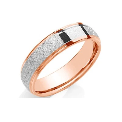 6mm Court Wedding Ring 9ct Rose & White Gold Sandblast Centre & Polished Edges - Image 1 of 4
