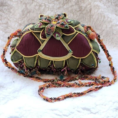 Mary Frances "Fairy Dance" NEW Handbag 95632 Burgundy Olive Green Satin W/beads - Image 1 of 4