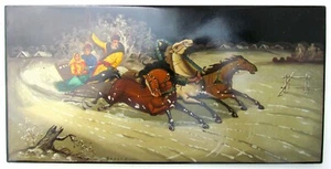 RUSSISCHE FEDOSKINO SCHULE HANDBEMALT SIGNIERTE LACKPLAKETTE 7 x 13,5" Vintage - Bild 1 von 4