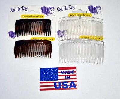 4 Combs x Good Hair Days 2 3/4" & 3 1/4" Clear Brown Side combs Made in USA - Image 1 of 4