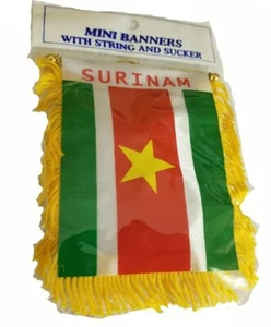 Surinam Suriname Mini Banner Flag Car Home Window Rearview Country Gift - Picture 1 of 1